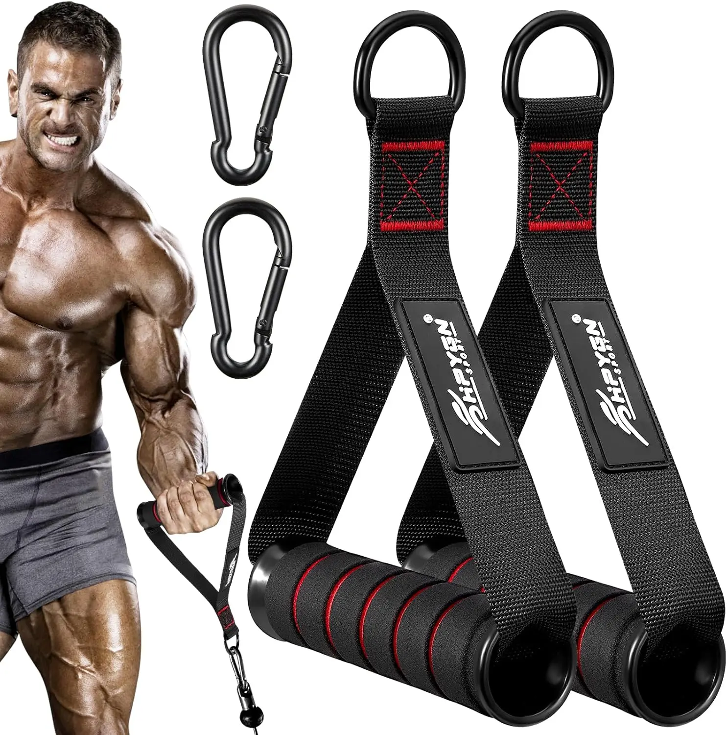 Gym Exercise Handles with Carabiners for Cable Machine Attachments Strength Training Workout Pilates Home Gym Resistance Bands Heavy Duty Accessories