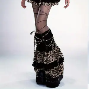 Y2K Subculture Leopard Leg Warmers | Lace-Trimmed Volumizing Leg Warmers for Women