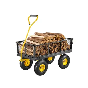 VEVOR 500 Lbs Steel Garden Cart, Heavy Duty Garden Wagon Cart Pullable on Wheels, Metal Yard Utility Wagon Carts with 10" All Terrain Tires, Mesh Removable Sides and 180 ° Rotating Handle