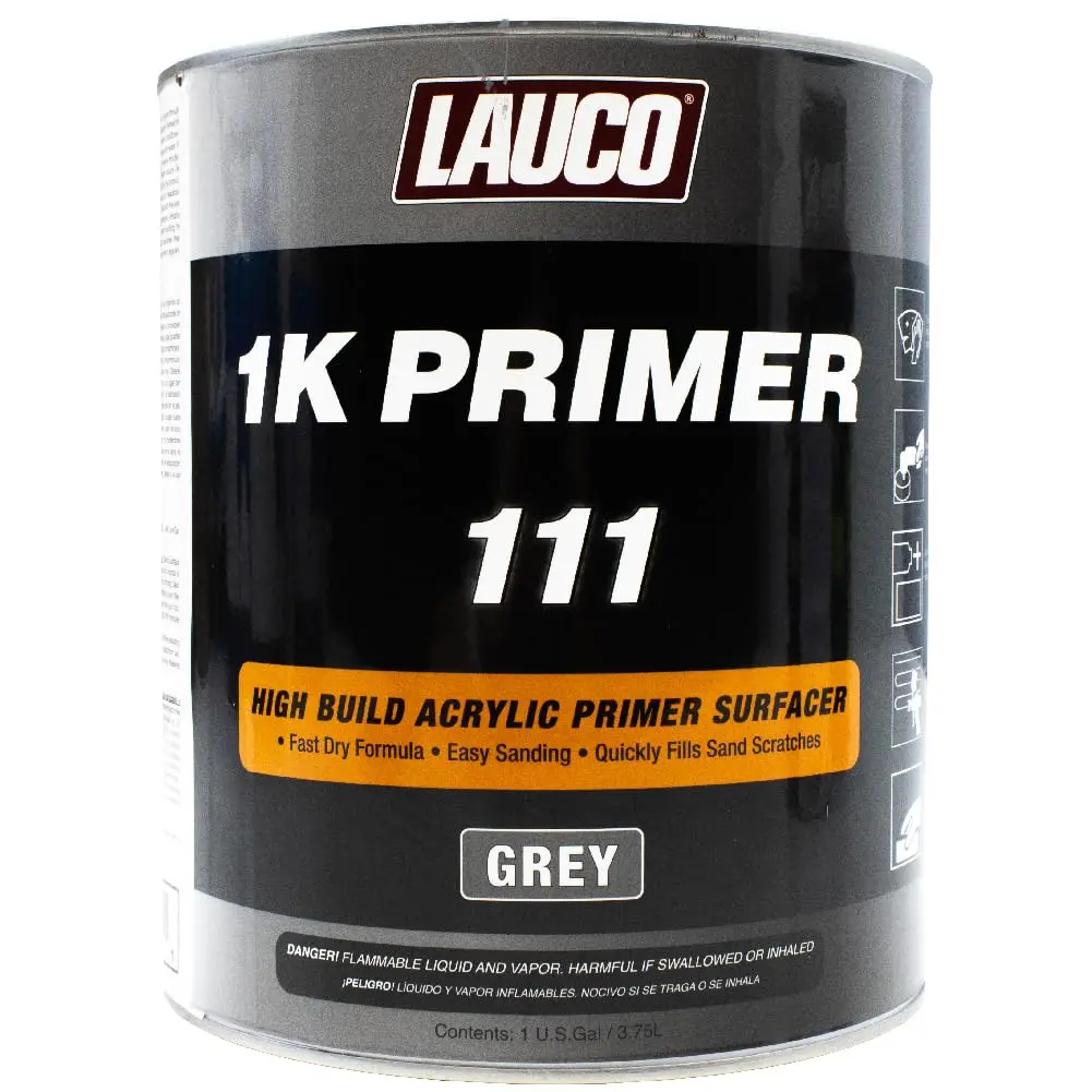 Lauco 1K High Build Gray Acrylic Primer Surfacer, 1 Gallon, Fast Drying, Fills Gaps