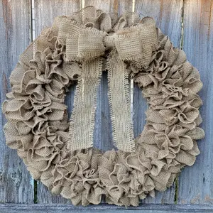 Vintage Linen Wreath with Large Bow, Neutral Color, All-Season Farmhouse Decor, Ideal Housewarming Gift, Made From Vintage Linen, Hanging Decoration