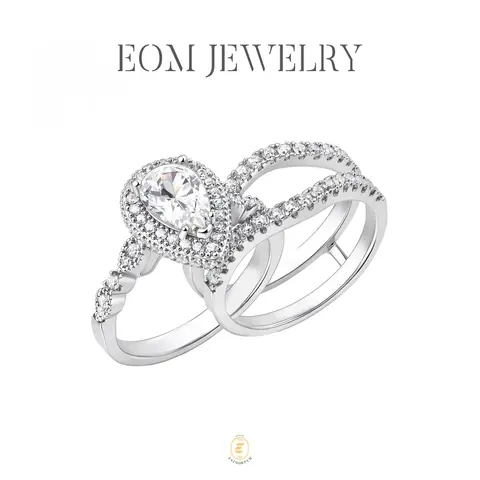 Moissanite 1.8ct-3.6ct Complete Love Pear Crown Bridal Ring Silver-Plated Detachable Ring Silver-Plated Set Wedding Engagement Anniversary Birthday Valentine's Day Birthday Gift Daily Wear mothers day gift
