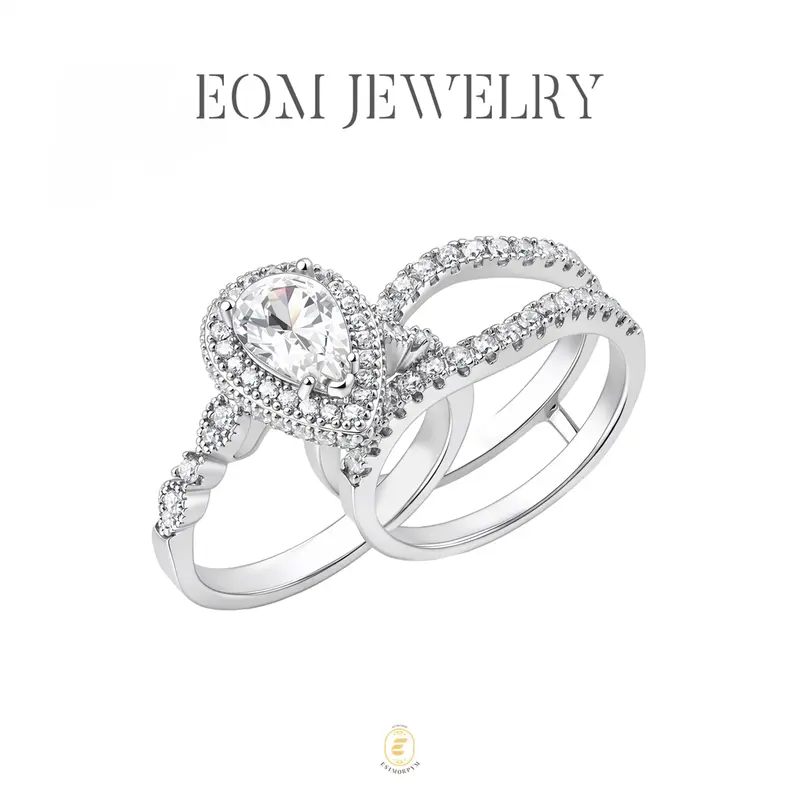 Moissanite 1.8ct-3.6ct Complete Love Pear Crown Bridal Ring Silver-Plated Detachable Ring Silver-Plated Set Wedding Engagement Anniversary Birthday Valentine's Day Birthday Gift Daily Wear mothers day gift