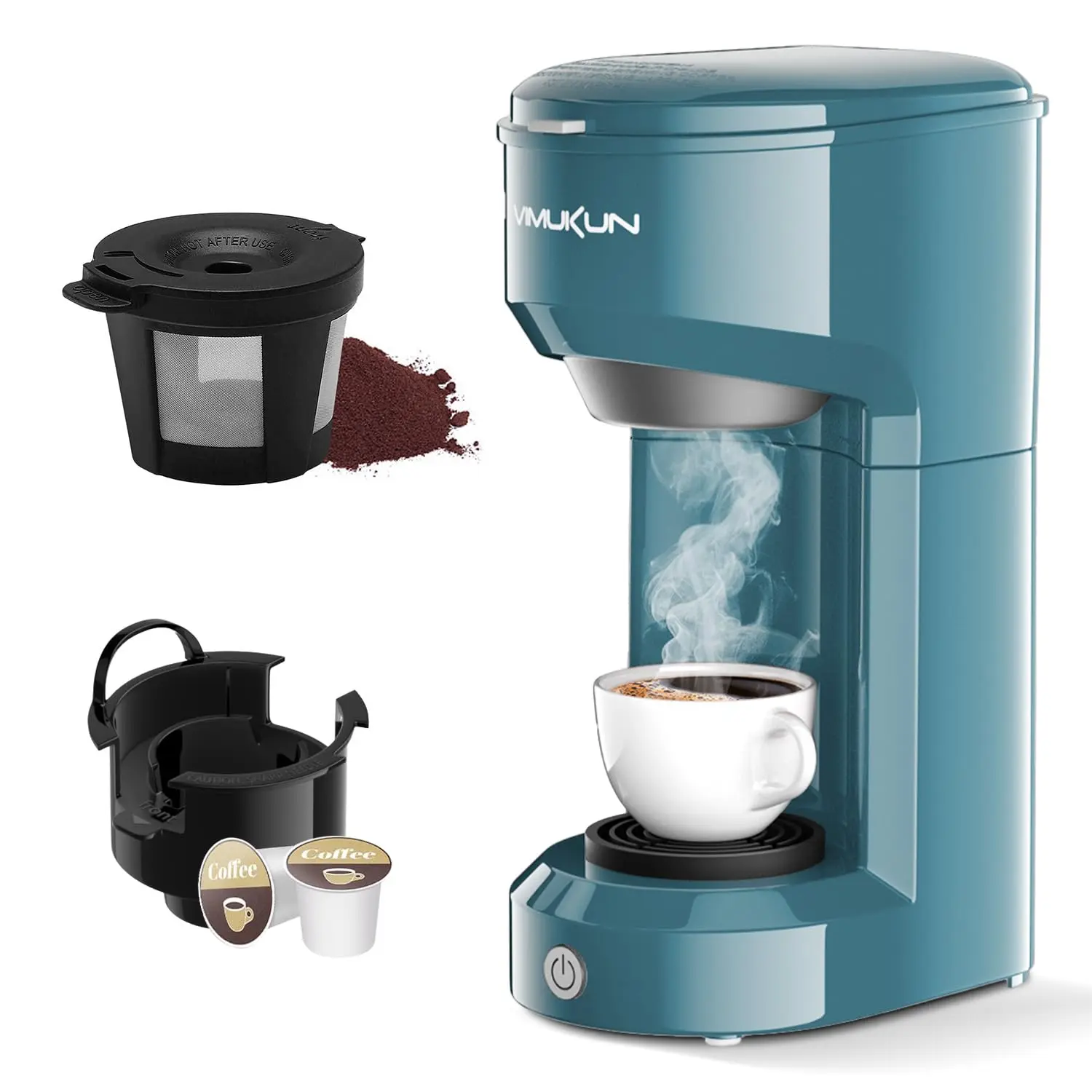 Single Serve Coffee Maker - Compatible with K-Cup Pods & Ground Coffee, 6 to 14oz Reservoir, Auto Shut-off, Compact Size (Green)