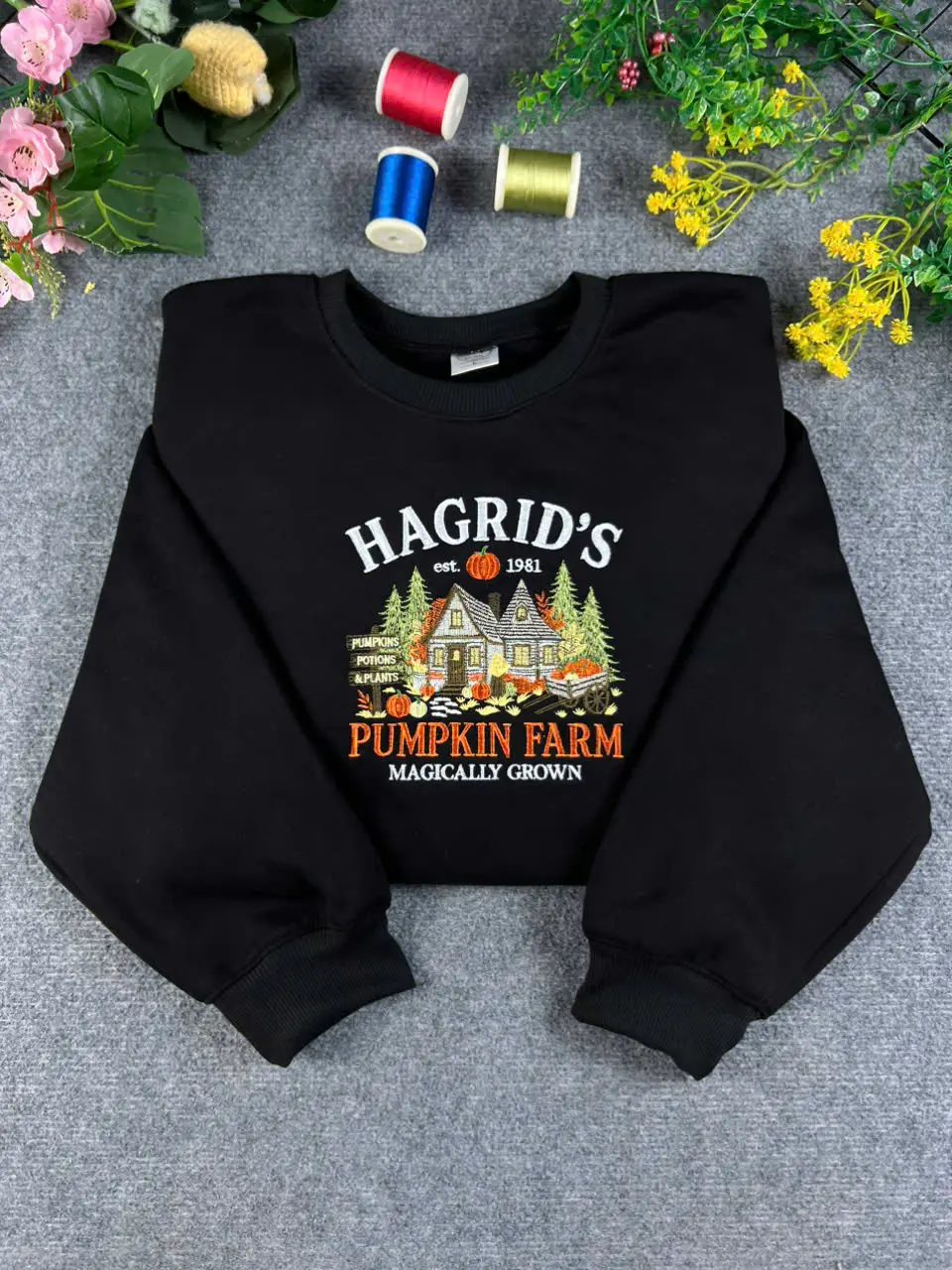 Magical Pumpkin Farm Embroidered Sweatshirt, Wizard Fall Crewneck, Cozy Autumn Pullover