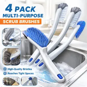 Multi-Purpose Cleaning Brush Set 4 Pack – Small Scrub Brushes for Grout, Bottle, Sink, Kitchen Corner, Bathroom, Sliding Door Track