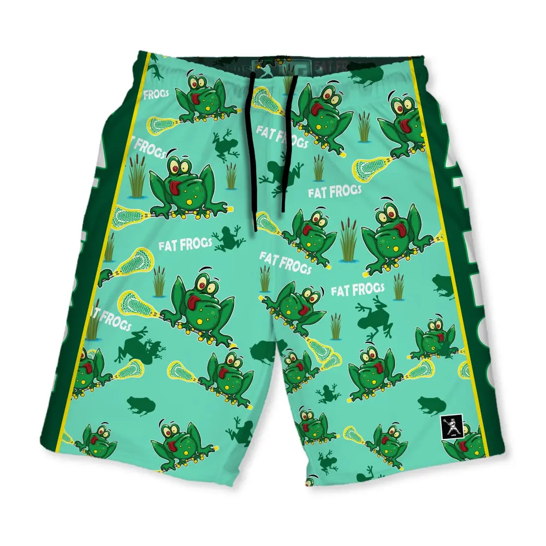 Fat Frogs Graphic Lacrosse Shorts - Youth & Adult, 100% Flat Back Polyester Mesh, Above-the-Knee Cut, Pockets, 7" Youth & 8.5" Adult Inseams, for School & Field Use
