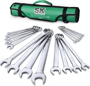 Combination Wrench Set, SAE 1/4" to 1-1/4", 18-Piece, SuperKrome Finish, Premium CR-V Construction, with Rolling Pouch