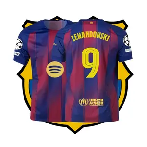 2025-26 Home Kit Lewandowski #9 Fan Edition Adult Short-Sleeve Breathable Quick-Dry Soccer Jersey La Liga (Champions League Armband)