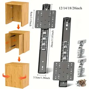Sliding Hidden Door Track, Pocket Door Hardware, Smooth Gliding Pocket Door Slides with Hinges for Cabinet and Recessed Doors