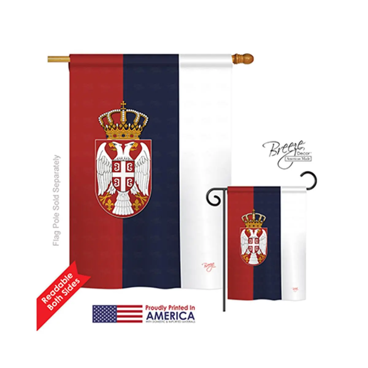 Breeze Decor 2-Sided Polyester Serbia House Flag - Soft-to-the-Touch, Vertical Hang, Pole Mount, 28X40" in (Model 08107)