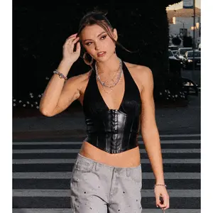 After Hours Faux Leather Halter Corset