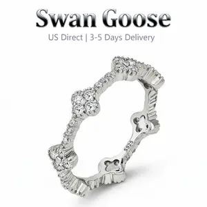S925 Sterling Silver Four-Leaf Clover with 14K Gold Planted high quality 5A Cubic Zirconia Ring,Anniversary Gift Jewelry Engagement Promise Ring for Women,Elegant All-match Fashion Accessories for Daily wear,Gold & Silver Options