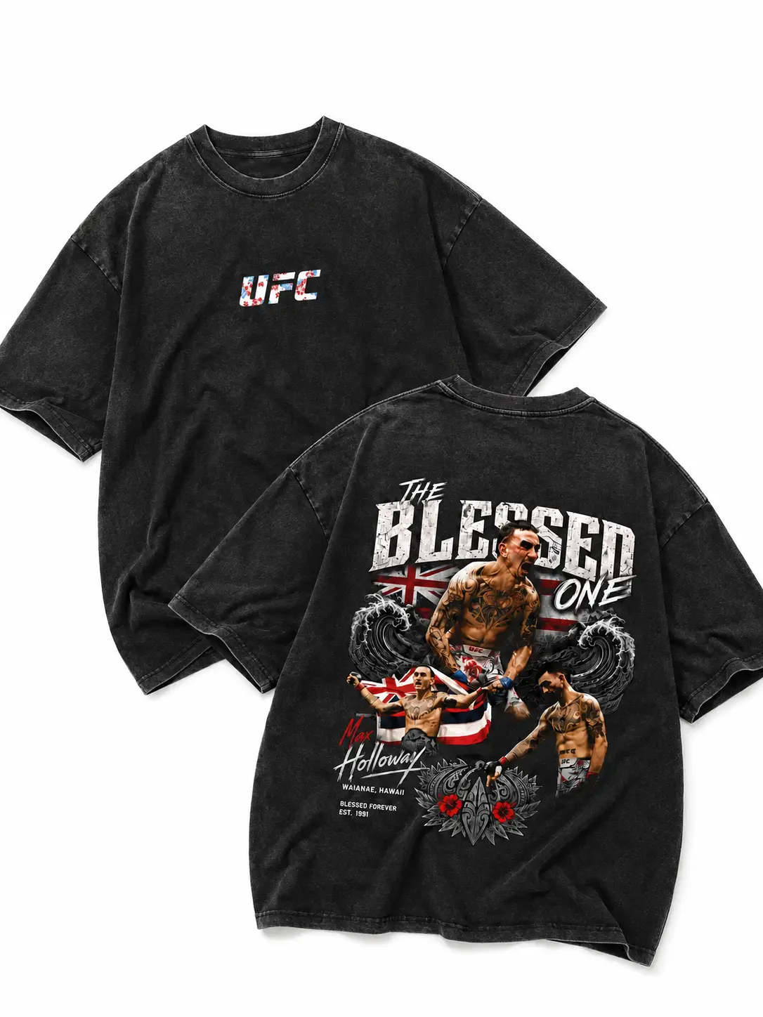 Men's UFC 329 Black Max Holloway T-Shirt, The Blessed UFC Graphic Tee, UFC MMA Shirt, Gift for Fighters, Sports Apparel