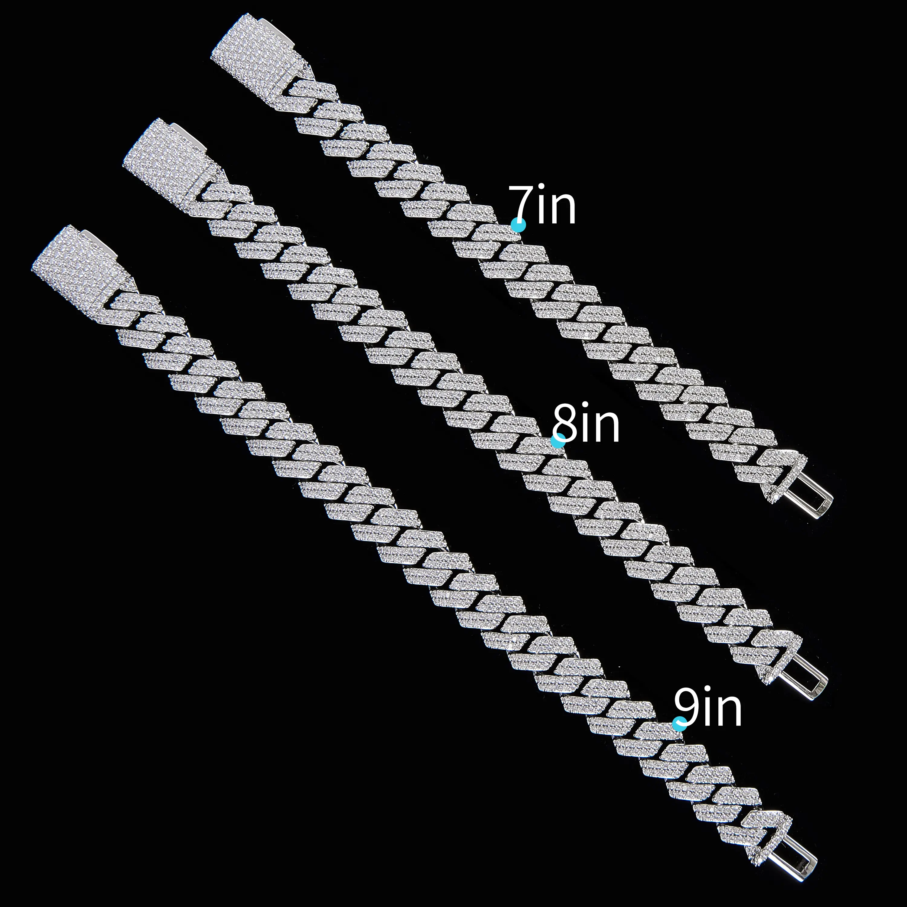 14mm Platinum Plated Brass Double Row Iced Out CZ Cuban Jewelry Set,   Miami Cuban Link Necklace & Bracelet With Box Clasp Daily Matching Jewelry SetCuban Link Set