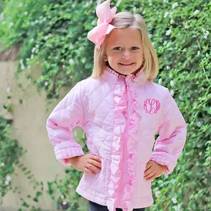 Pink Quilted Ruffle Coat - Cute Girls Jacket with Gingham Lining