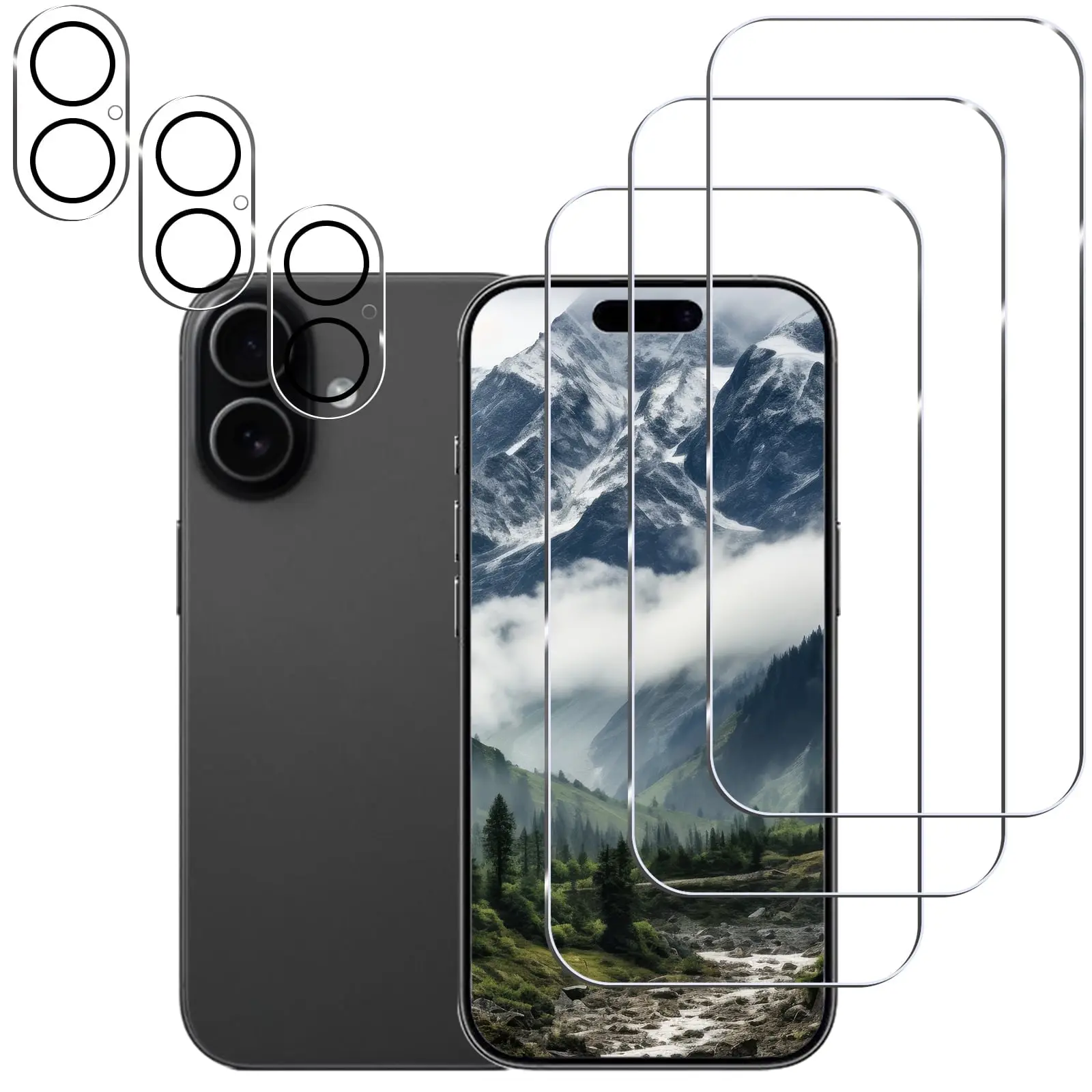 Gliansen iPhone 17 Screen Protector Bundle - 6.9in 3-Pack Tempered Glass, 3-Pack Camera Lens Protector, 9H Hardness, HD Clarity, Easy Installation, Shockproof, Compatible with Sim Card Cases, Mobile Phone Accessories, Smartphone, Cellphone, Waterproof, Ni