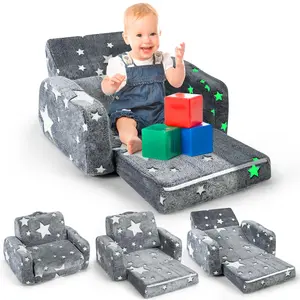 3 in 1 Foldable Toddler Couch,Convertible Sofa to Lounger for Kids,Glow in The Dark Fold Out Couch Toddler Sofa