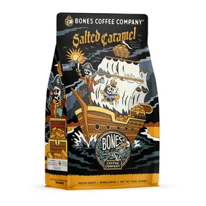 Bones Coffee Company Salted Caramel 12oz Coffee Blend Natural & Artificial Flavoring 100% Arabica Medium Roast Ground and Whole Bean