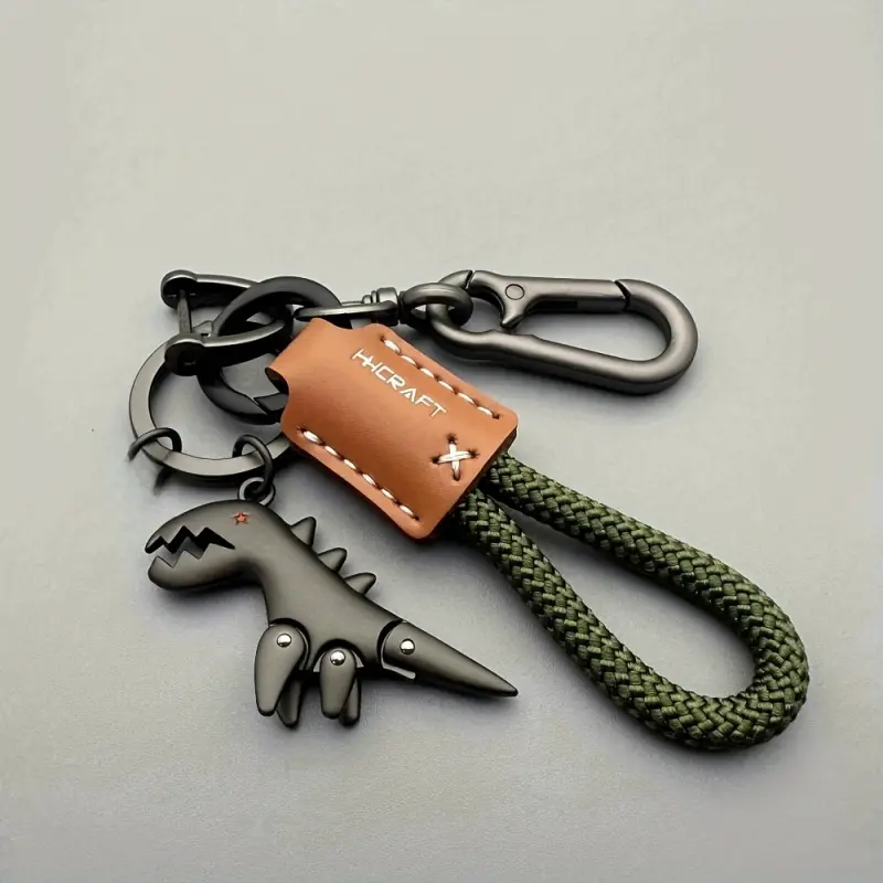 1 Set Cute Dinosaur Keychain with Rope Lanyard, Frosted Aluminum Alloy, Figure 8 Buckle, D-Ring & 2 Small Rings, Car Key Ring, Key chain for car keys, Car Key Chains, Backpack Charm, 7+ Uses, Halloween Party Favors, Decor & Gifts