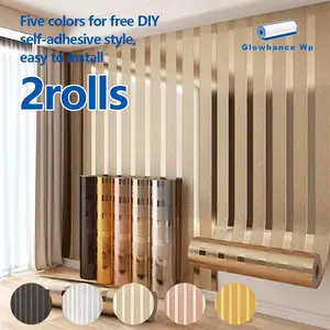 2 Roll Pack 3D Self-Adhesive Wood Grain Grille Wall Stickers, Living Room TV Background Waterproof Moisture-Proof Wall Panels