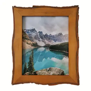 1 Pack 8x10 Picture Frame Rustic Brown, Solid Wood Picture Frame with Bark Edges & Real Glass Cover, Vertical/Horizontal Tabletop or Wall-Mounted Photo Frame, Farmhouse Decor, Living room and bedroom Decor, for Christmas Home Decor, Wavy Edge Design