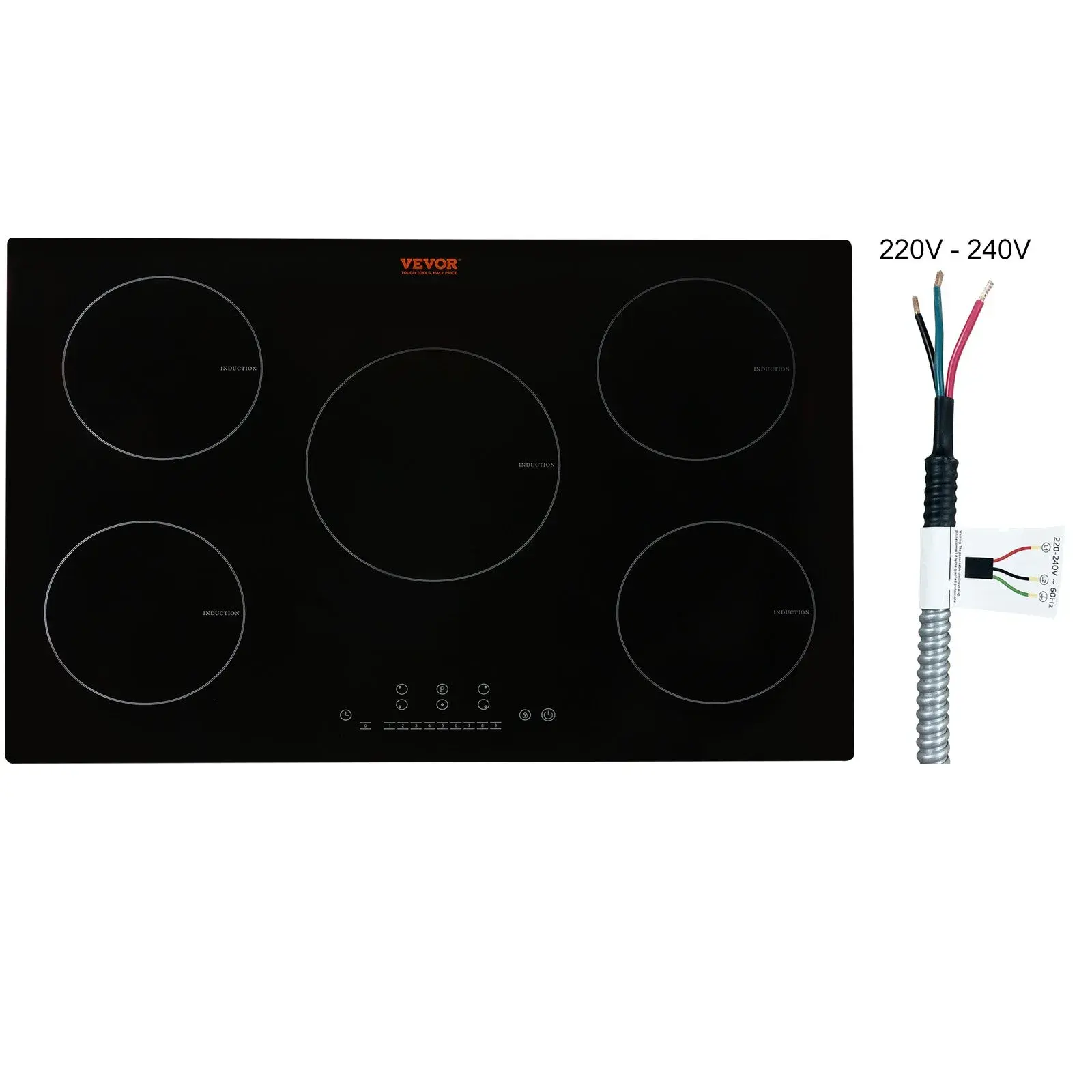 【Summerfinds】VEVOR 30-in Built-in Induction Stove - 5 Burners, 9200W Induction Hob, 9 Heating Levels, LED Touch Screen, Child Safety Lock, Over-Temperature Protection, Timer Function, Compatible with Cast Iron & Stainless Steel Cookware, Cast Iron And Sta