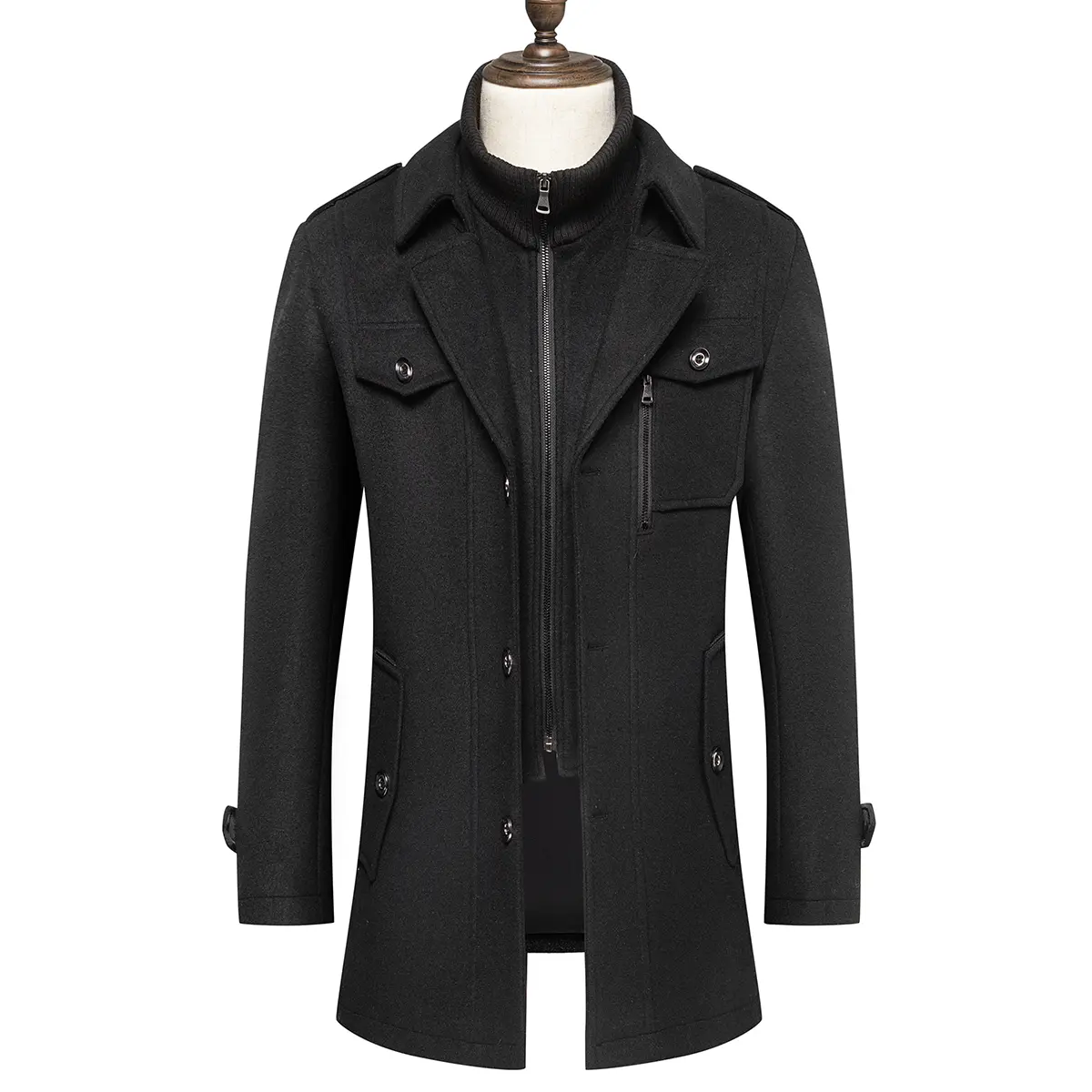 Autumn Winter Detachable Faux Two-Piece Woolen Coat Men's Trendy Casual Versatile Warm Wool Overcoat