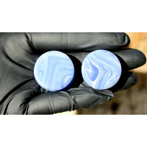 Unique Blue Lace Double Flare Plugs Pair, 3mm-47mm Blue Gauge Natural Crystal Earrings, Jewelry Accessories
