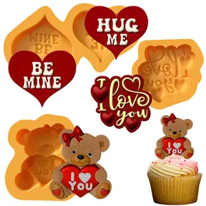 Valentine's Day Mini Bear I Love You 3-Piece Set Food-Grade Non-Toxic Silicone Molds for Chocolate-Covered Strawberries Cupcakes Cakesicles Mini Donuts Heart & Bear Shapes