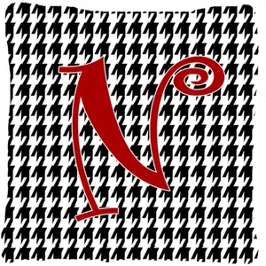 212 MAIN 14x14 in. Decorative Pillow - Monogram Initial Letter N, Houndstooth Print, Polyester Fabric, Fade-Resistant, Indoor/Outdoor Black Textile Pillow
