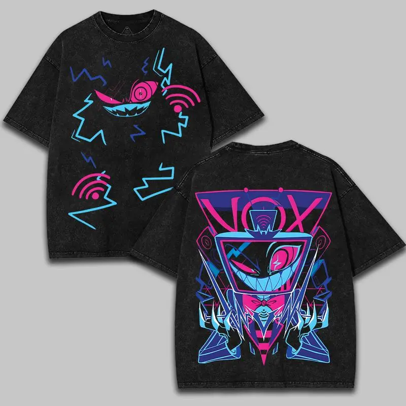 VOX Hazbin Hotel T-Shirt,Hoodie,Sweatshirt Hazbin Washed Shirt, Comic Shirt, TV Show Shirt graphic tees Menswear Top Cotton Fabric lover streetwear