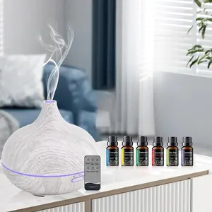 Wood Grain Aroma Diffuser Humidifier 550ml, Ultrasonic Waterless Fragrance Oil Diffuser with Remote, Essential Oil Aroma Diffuser for Home, Anxiety & Flower Humidifier, Air Purifier, Quiet, Auto Shut Off, 6 Oil Bottles Included d is ff use