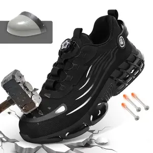 Men's  Steel Toe Safety Shoes Security Guard Shoes Breathable Mesh Work Sneakers with Rotating Button Lace Up Low Top  Anti-Smash,Anti-Puncture,Anti-Slip, Casual Work Shoes Suitable For Outdoor Work Blue Collar Industrial Construction Footwear Boy