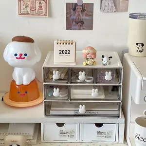 Cute Rabbit Design Makeup Organizer Box, Large Drawer Cosmetic Storage Container, PP Material Stationery Holder for Home Office Use