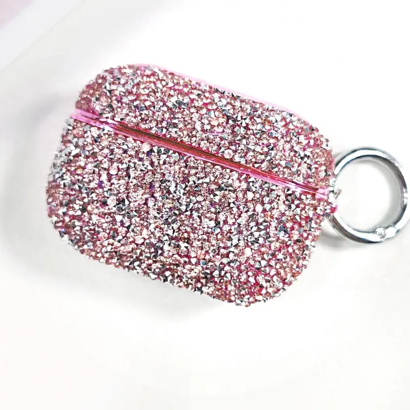 Sparkling Rhinestone Hard Rechargeable Headset Charging Case with Port, Keychain, Ejector Tool – Pods Accessories for AirPods Pro 1/2/3, AirPods 1/2/4 In-Ear Earbuds, PC Audio Accessory (Black/Pink/Silver)
