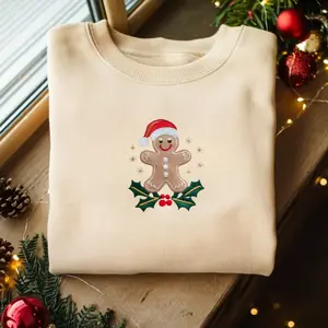 Embroidered Gingerbread Man Christmas Sweatshirt, Cute Holiday Crewneck for Women, Festive Embroidered Cookie Sweater, Cozy Xmas Outfit, Holiday Gift for Her 2025