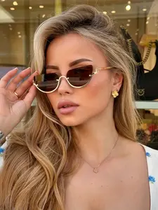 Half Frame Metal Fashion Glasses, Vintage Style Fashionable Sunglasses for Casual Daily Wear, Street Photography and Vacation Travel, Summer Beach Accessories, Sun Protective Eyewear