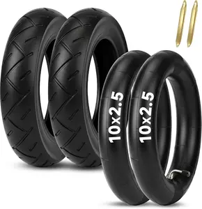 10x2.5 Electric Scooter Tire & Tube Set (2 Pack), Fits 6.5" Rims, Compatible with 36V 48V 400W 500W 800W Hub Motors, Pneumatic Replacement Wheel with 90° Bent Valve, Includes 2 Tire Levers