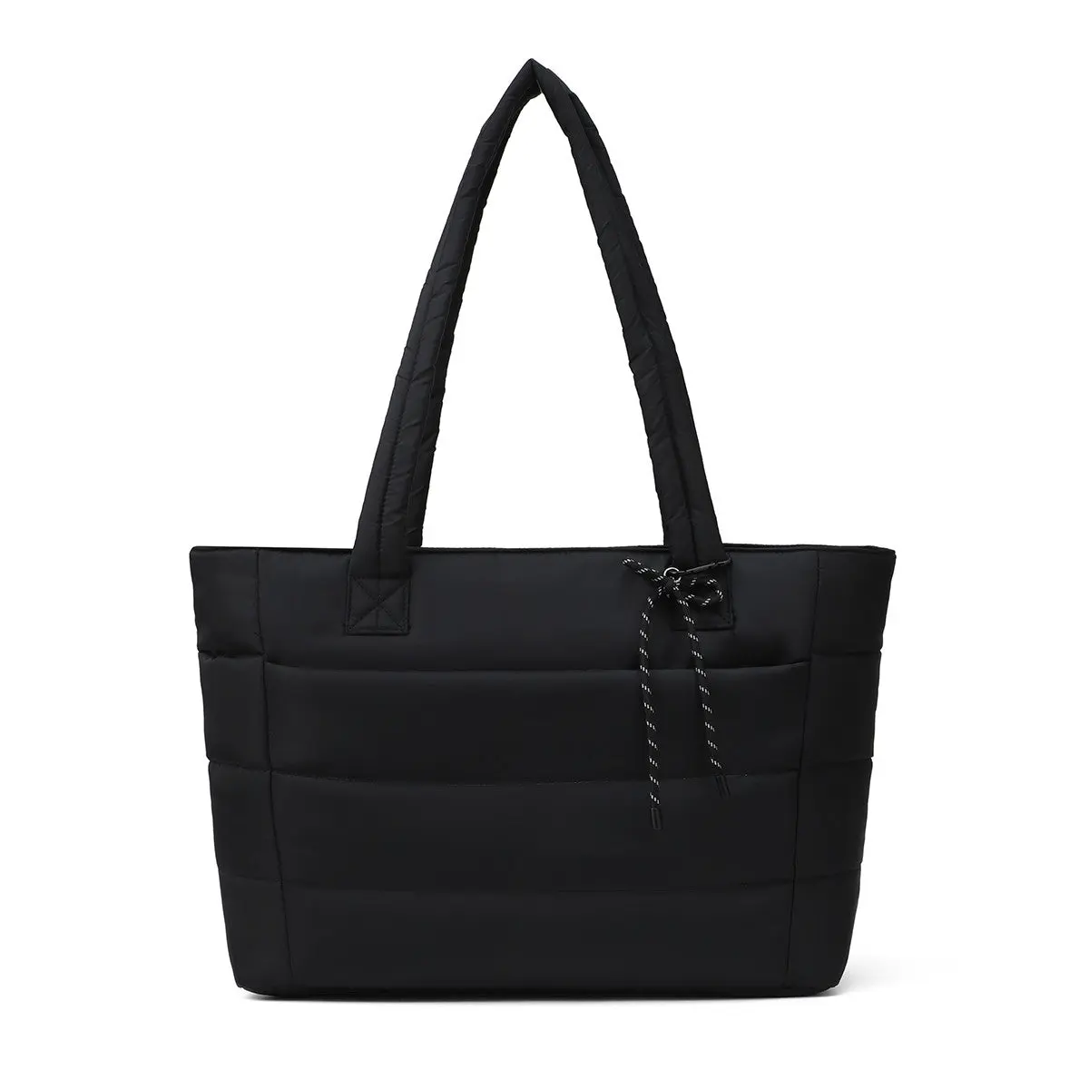 Women's Modern Nylon Tote Bag - Lightweight Structured Handbag with Chain Handle, Front Zip Pocket, Luggage Strap, Zip Closure for Business Commuting, Casual Use