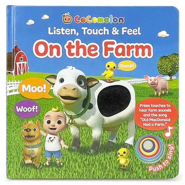 Cocomelon Listen, Touch & Feel on the Farm Board Book - Licensed Art, Interactive Sound, Sensory, Toddler Learning, Activity, Learning Activity Elements Included, Interactive Sound Books, Sensory Books