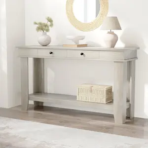 Console Table Wooden Entryway Table Featuring 2 Spacious Drawers and an Open Storage Shelf Slim Sofa Table Design Perfect for Hallways Living Rooms Placing Behind the Couch