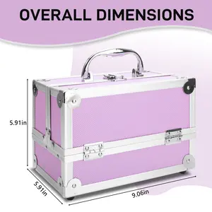 SM-2176 Aluminum Travel Cosmetic Bag Set, 9"x6"x6" Pink Lipstick Organizer with Mirror, Accordion-Style Compartments, Reinforced Steel Corners, Portable Home Storage for Jewelry, Lockable Cosmetic Organisers