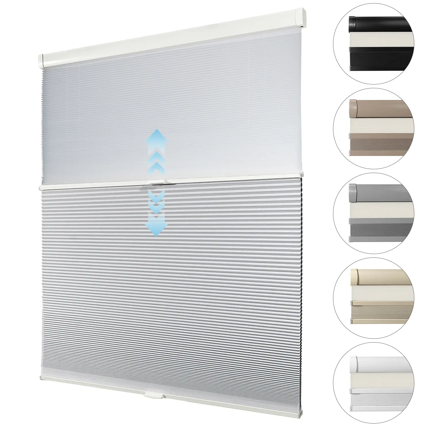 Cordless Top Down Bottom Up Honeycomb Cellular Shades, Light Filtering Pleated Window Blinds, Thermal Insulated Privacy Window Treatments for Home Office
