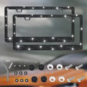 Rhinestone Car License Plate Frame Kit, Stainless Steel License Plate Cover, Car Exterior Decoration Accessories