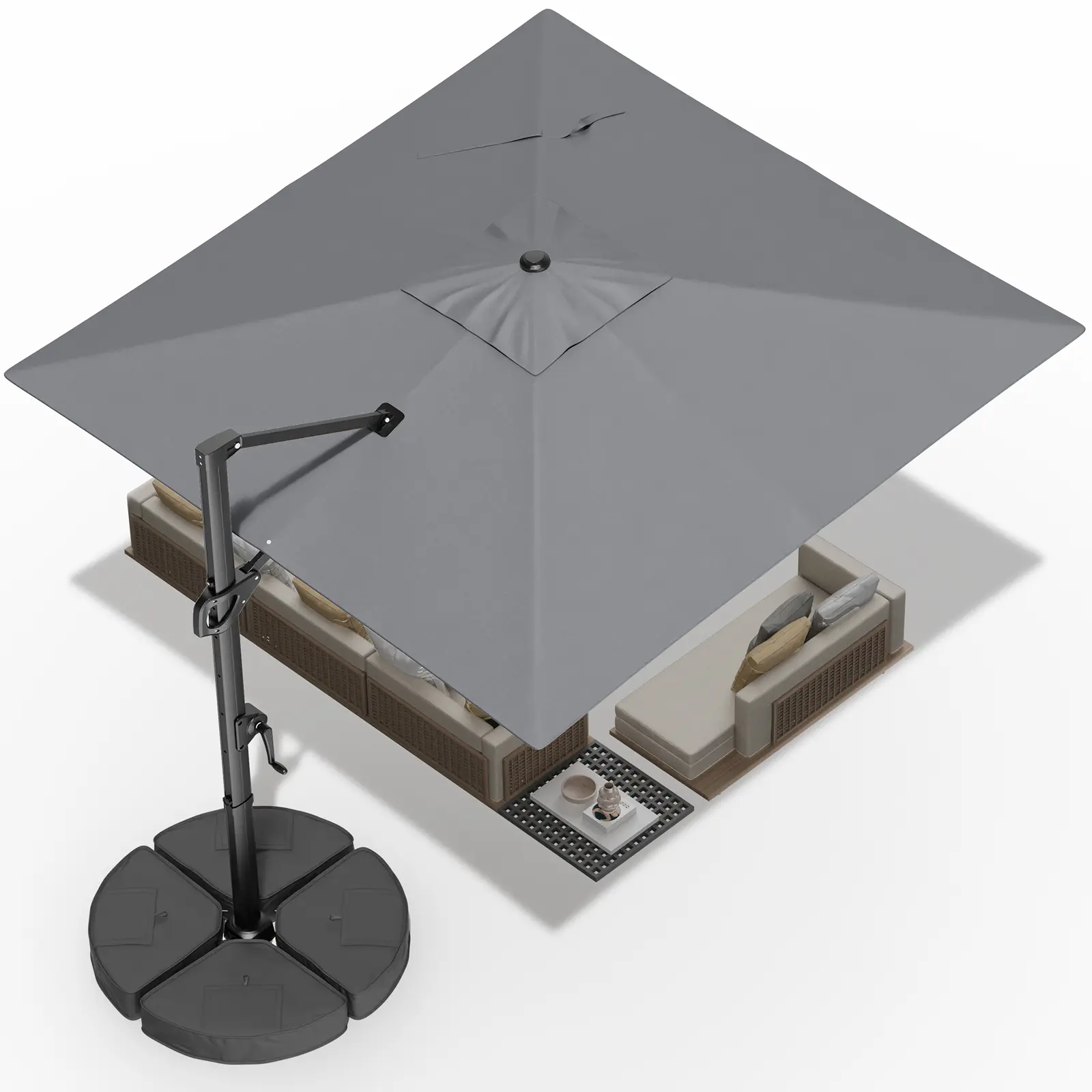 【Summervibes】[With Base] 9'x12' Cantilever Patio Umbrella – Heavy Duty Aluminum Offset Umbrella, 360° Swivel & 6 Angle Tilts, 3-Year Fade Resistance, Windproof for Pool Deck Patio, Square, Gray Dealsforyou