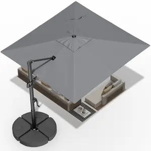 [With Base] 9'x12' Cantilever Patio Umbrella – Heavy Duty Aluminum Offset Umbrella, 360° Swivel & 6 Angle Tilts, 3-Year Fade Resistance, Windproof for Pool Deck Patio, Square, Gray