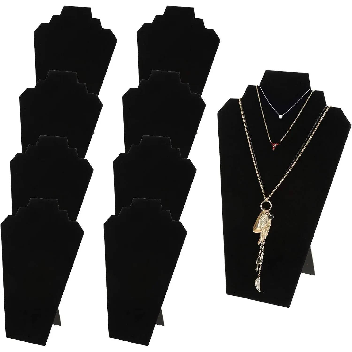 9-Pack Black Velvet Jewelry Display Easels, 12.5 in Standing Height Closet Organization Easel with Convenient Foldable Design, 8-1/4 in Wide Vanity Display Fit Home Organizer for Pendants & Chains, Strong Tape Back Bracket Storage Rack, 8-1/4 Inch Wide