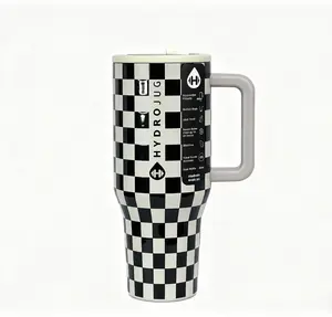 HydroJug 40oz Classic BW Checker Vector Stainless Steel Insulated Straw Cup Flask, BPA-Free, Ergonomic Handle, Cup Holder Friendly, Portable for Sports & Outdoor Use, Flasks outdoorfun