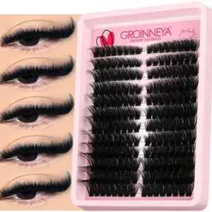 GROINNEYA 192PCS Clusters DIY Lash Extension Kit Wispy Soft Individual Lashes Cat Eye Lash Clusters Curl Spiky Cluster Mange Lashes Fluffy Criss-Cross Eye Lash Clusters Thick Lashes Makeup Tools Eyelash Extensions Set